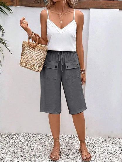 Women's Pants Knee-Length – Relaxed Fit – Elastic Waist – Breathable Material – Drawstring