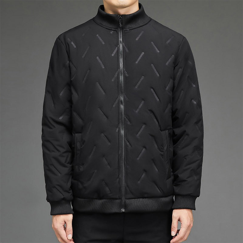 Men’s Jacket - Synthetic Fabric - Quilted Pattern - Stand Collar - Ribbed Cuffs