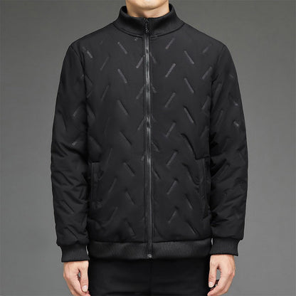 Men’s Jacket - Synthetic Fabric - Quilted Pattern - Stand Collar - Ribbed Cuffs