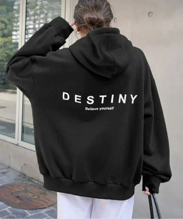 Women's Hoodie – Oversized Fit – Soft and Comfortable – Printed Back – Ribbed Edges