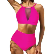 Women's Bikini Set – High Waist – Lace-Up Top – Cutout – Breathable Stretch Fabric