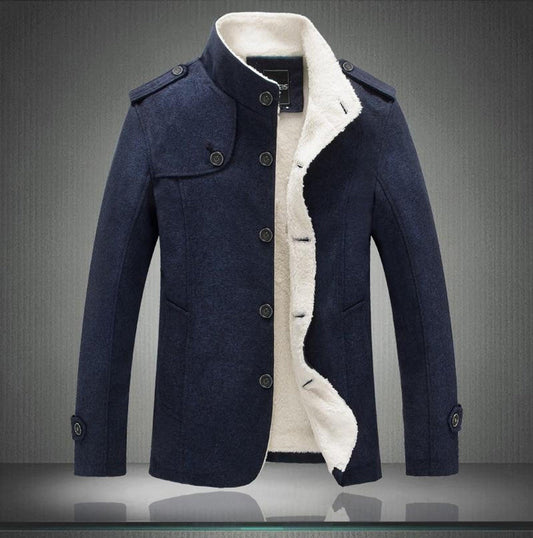 Men's Coat – Tailored Fit – Wool Texture – Double Breasted – High Collar