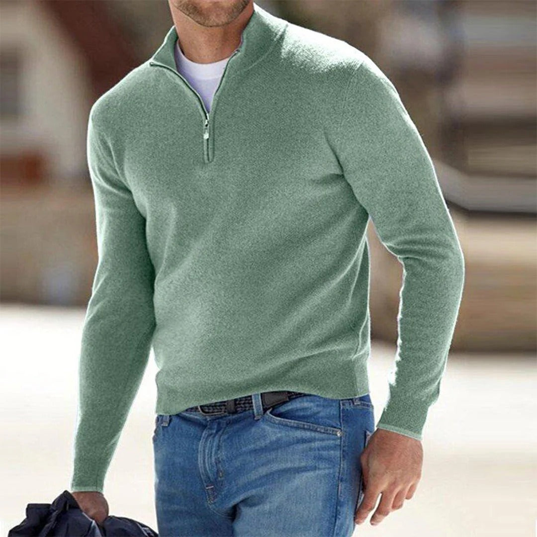 Men's Sweater – Slim Fit – Breathable Cotton Blend – Zipper and High Collar