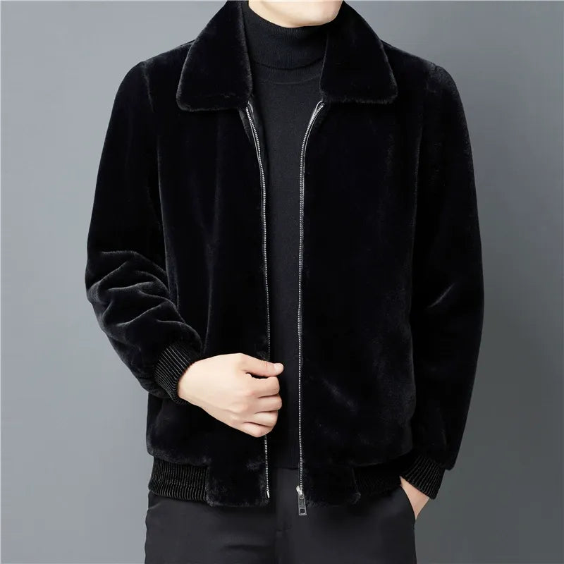 Men's Short Coat – Regular Fit – Imitation Mink – Zipper – Ribbed Cuffs