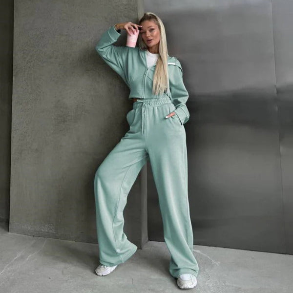 Women's Lounge Set – Zip-Up Hoodie – Oversized Fit – Wide-Leg Pants – Soft Cotton Blend