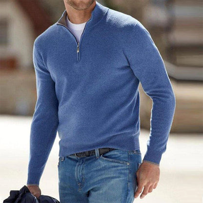 Men's Sweater – Slim Fit – Breathable Cotton Blend – Zipper and High Collar