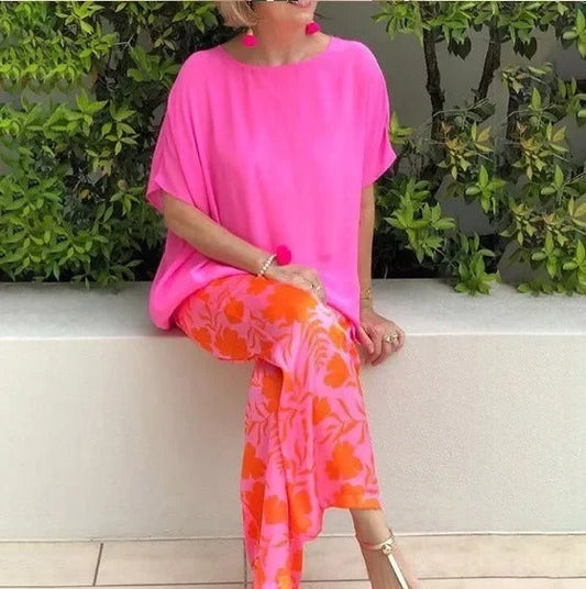 Women's Trousers with Wide Legs – Relaxed Fit – Floral Print – Lightweight and Breathable