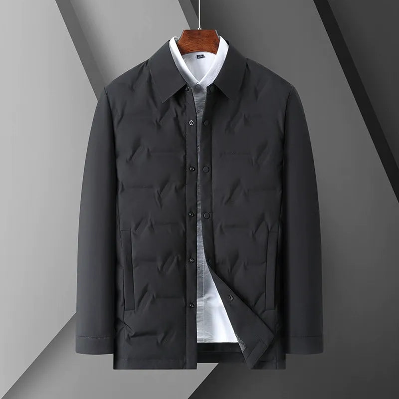 Men's Down Jacket – Slim Fit – Shirt Collar – Button Closure – Quilted Design
