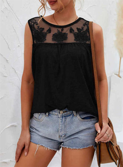 Women's Sleeveless Top – Loose Fit – Soft Cotton Fabric – Lace Details – Casual Look