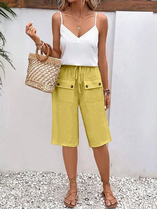 Women's Pants Knee-Length – Relaxed Fit – Elastic Waist – Breathable Material – Drawstring