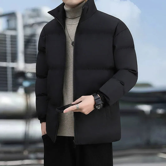 Men’s Puffer Jacket - Synthetic Insulation - Stand-Up Collar - Hip Length