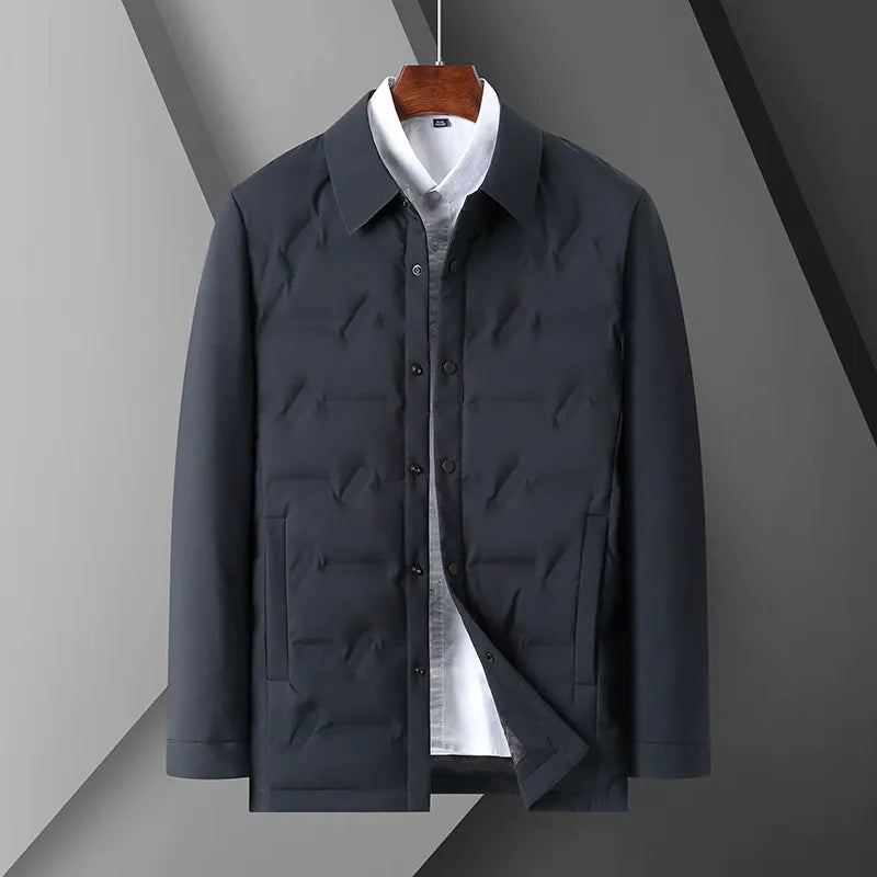 Men's Down Jacket – Slim Fit – Shirt Collar – Button Closure – Quilted Design