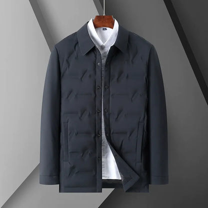 Men's Down Jacket – Slim Fit – Shirt Collar – Button Closure – Quilted Design
