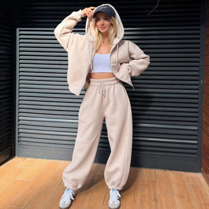 Women's Jogging Set – Oversize Fit – Soft Fleece – Sporty Knit Details