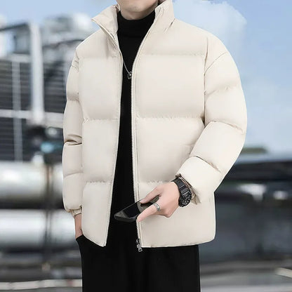 Men’s Puffer Jacket - Synthetic Insulation - Stand-Up Collar - Hip Length