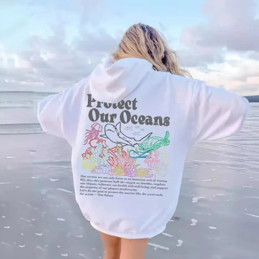Women's Hoodie – Oversized Fit – Soft Cotton Look – Printed Back Design