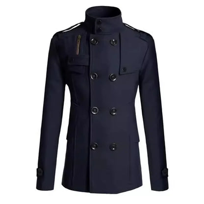 Men's Coat – Wool – Slim Fit – Mid-Length – Double-Breasted Military Style