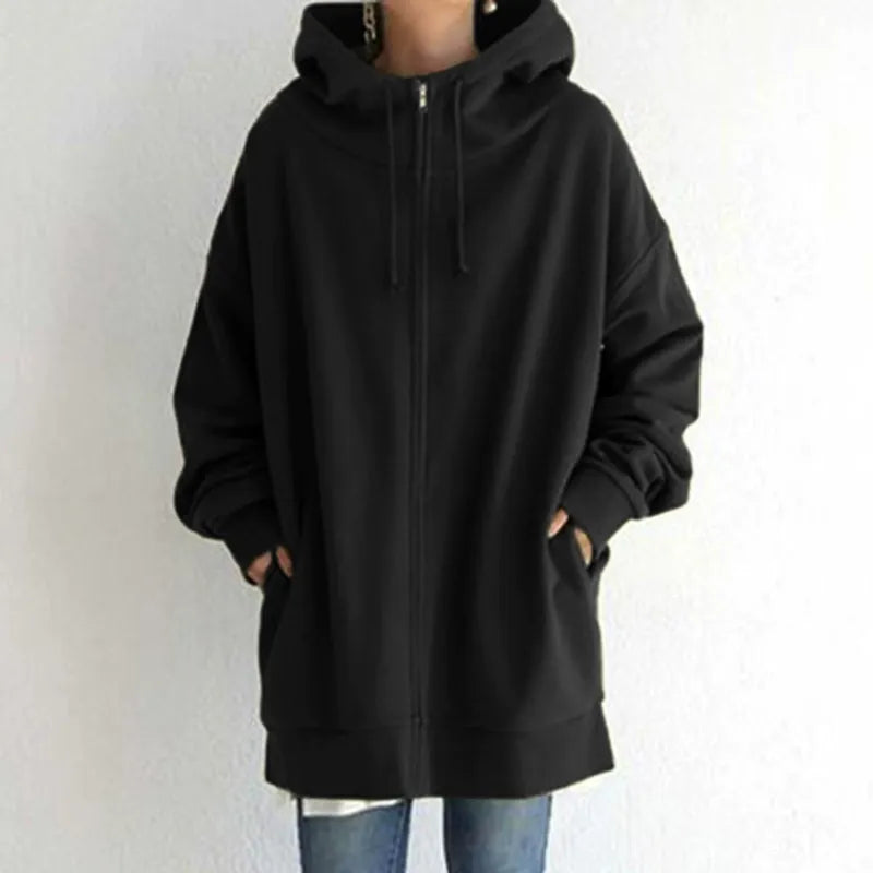 Women's Hoodie – Oversized Fit – Fleece Lining – Zipper – Streetwear Style