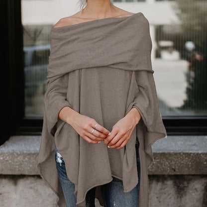 Women's Long Sleeve Blouse – Off Shoulder – Relaxed Fit – Asymmetric Hem