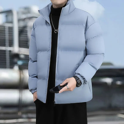 Men’s Puffer Jacket - Synthetic Insulation - Stand-Up Collar - Hip Length