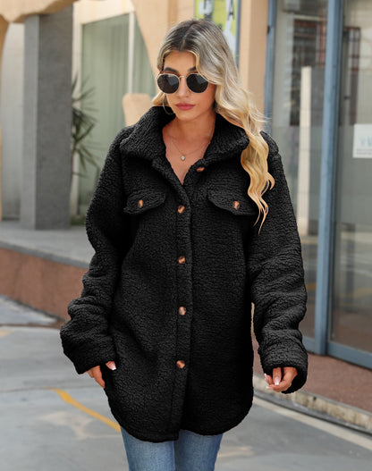 Women’s Shacket - Sherpa Fleece - Oversized Fit - Longline - Button Front
