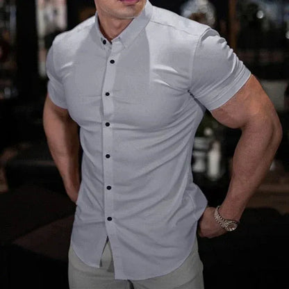 Men's Shirt with Short Sleeves – Slim Fit – Stretchable – Button Closure – Breathable