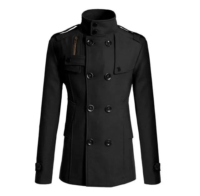 Men's Coat – Wool – Slim Fit – Mid-Length – Double-Breasted Military Style