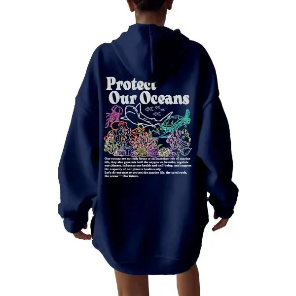 Women's Hoodie – Oversized Fit – Soft Cotton Look – Printed Back Design