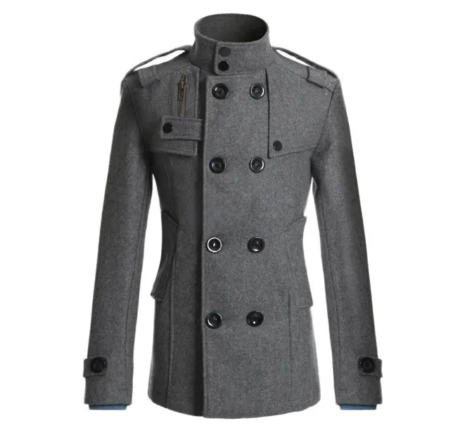 Men's Coat – Wool – Slim Fit – Mid-Length – Double-Breasted Military Style
