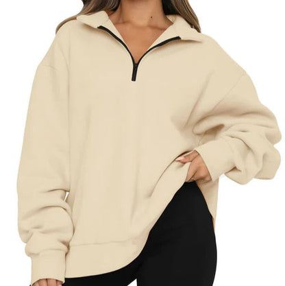 Women's Sweatshirt – Oversized Fit – High Collar – Short Zipper – Casual Look