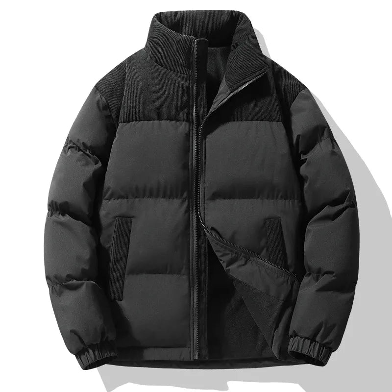 Men's Puffer Jacket – Oversized Fit – Quilted Design – Corduroy Collar – Zipper