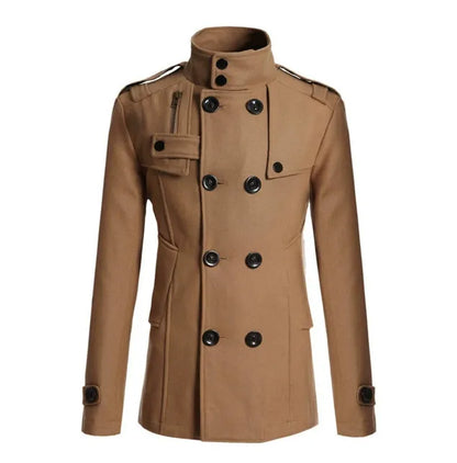 Men's Coat – Wool – Slim Fit – Mid-Length – Double-Breasted Military Style