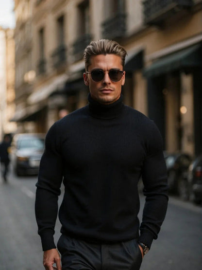Men's Turtleneck Sweater – Slim Fit – Breathable Cotton Fabric – Ribbed Edges