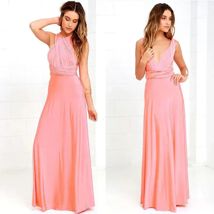 Dress for Women – Wrap Design – Deep V-Neck – Open Back – Floor Length – Stretch Fit