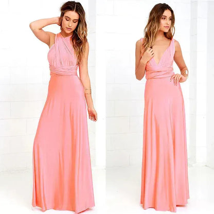 Dress for Women – Wrap Design – Deep V-Neck – Open Back – Floor Length – Stretch Fit