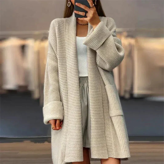 Women's Cardigan – Long and Oversized Fit – Soft Wool Blend – Open Front – Rib Knit