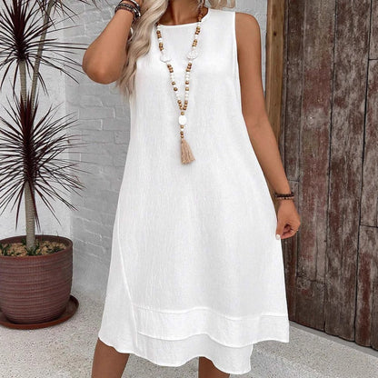 Women's midi dress – relaxed fit – sleeveless – round neck – lightweight and breathable