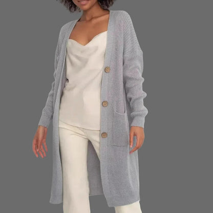 Women's Cardigan – Long Model – Soft Knit – Relaxed Fit – Button Closure and Pockets