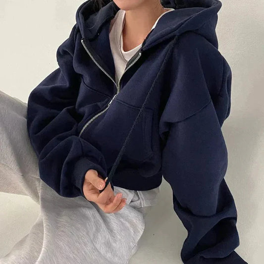 Women's Hoodie – Oversized Fit – Fleece – Zipper – Kangaroo Pocket – Hood with Drawstring