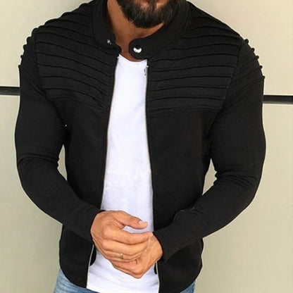 Men's Jacket – Slim Fit – Rib Details – Breathable Cotton Blend – High Collar – Zipper