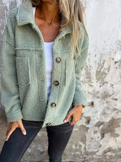 Women's Jacket – Oversized Fit – Soft Teddy Texture – Button Closure – Casual Look