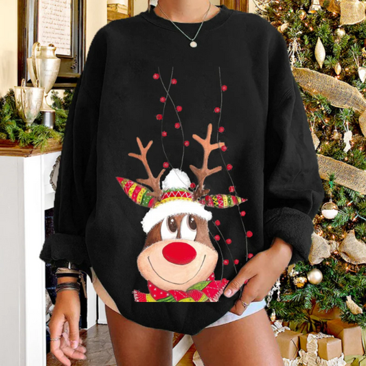 Women's Pullover Sweater – Relaxed Fit – Soft Knit – Reindeer Motif