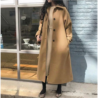 Women's Trench Coat – Relaxed Fit – Double-Breasted – Ankle Length – Wool Look