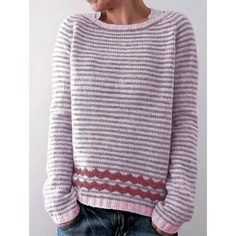 Women's Pullover Sweater – Wool Knit – Relaxed Fit – Long Sleeves – Knit Pattern