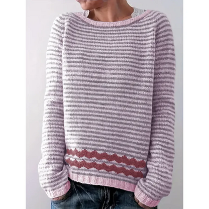 Women's Pullover Sweater – Wool Knit – Relaxed Fit – Long Sleeves – Knit Pattern