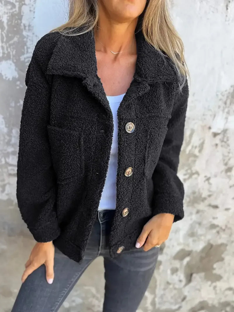 Women's Jacket – Oversized Fit – Soft Teddy Texture – Button Closure – Casual Look
