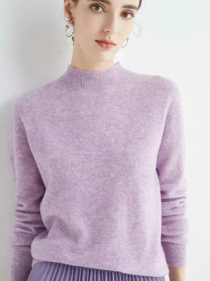 Women's Knit Sweater – Wool Blend – Regular Fit – Long Sleeves – Ribbed Round Neck