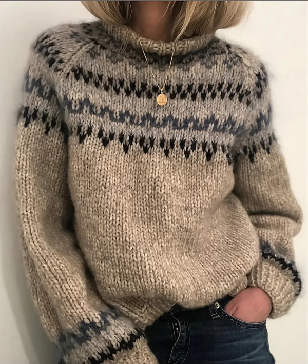 Women's Turtleneck Sweater – Wool Blend – Relaxed Fit – Nordic Knit Pattern