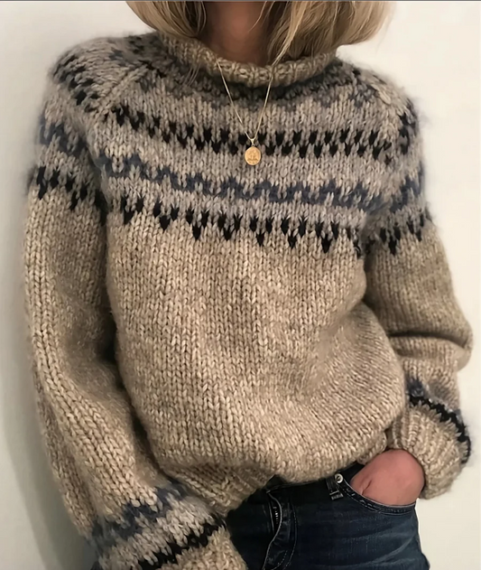 Women's Turtleneck Sweater – Wool Blend – Relaxed Fit – Nordic Knit Pattern