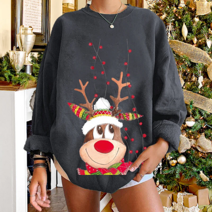 Women's Pullover Sweater – Relaxed Fit – Soft Knit – Reindeer Motif